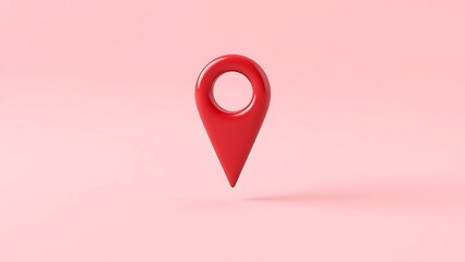 Fototapeta premium Location Pin Icon in a 3D Style: A Shiny Red Map Marker Symbolizing GPS, Navigation, Geolocation, and Finding a Destination on a Soft Pink Background