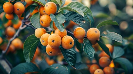 A photo of a loquat tree with orange loquats.