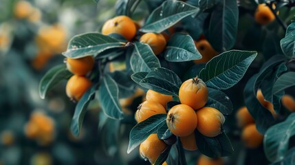 A photo of a loquat tree with orange loquats.