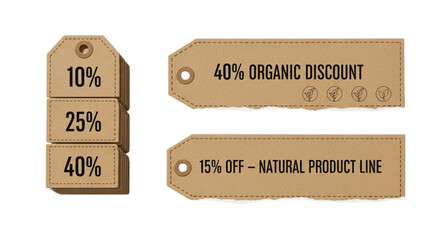 Illustration of discount tags showing various percentages and offers on a white background