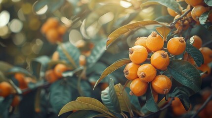 A photo of a loquat tree with orange loquats.
