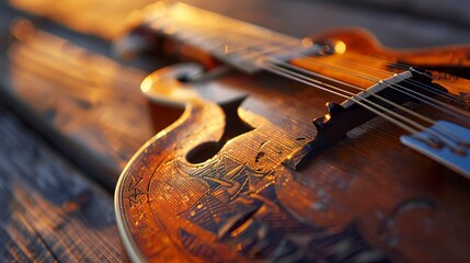 A photo of a mandolin with a pick
