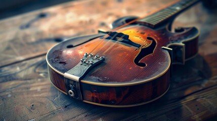 A photo of a mandolin with a pick