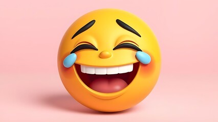 Laughter and Joy: A 3D Emoji with Tears of Laughter and a Wide Grin, Symbolizing Happiness, Humor, and Positive Emotions on a Pink Background