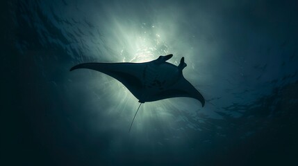 A photo of a manta ray in silhouette