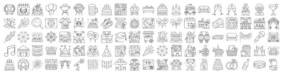 Party and Event Icons Collection, Diverse Celebration and Gathering Symbols, Line Art