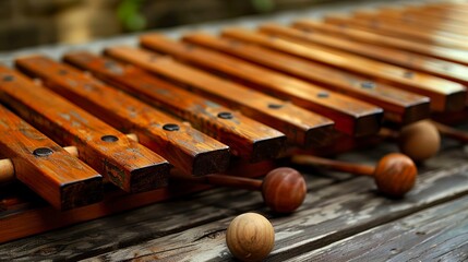 A photo of a marimba with mallets