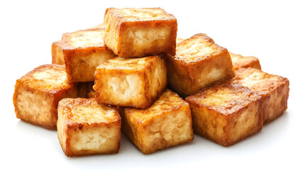 Fried tofu on a white background
