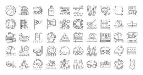 A collection of swimming pool related icon designs in vector format