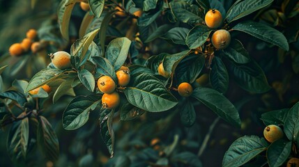 A photo of a medlar tree with medlars.