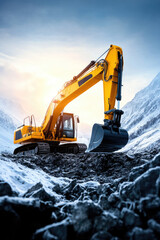 Construction vehicle in winter landscape