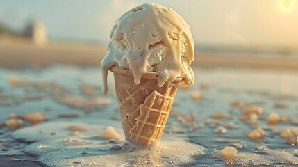A photo of a melting ice cream cone