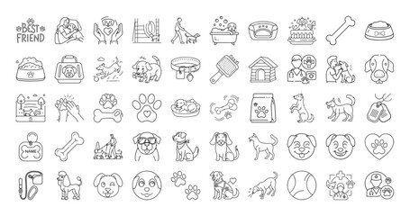 Black and White Dog Icon Set Illustration for various designs and purposes