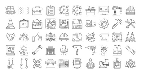 A comprehensive collection of labor and industrial icons in outline style