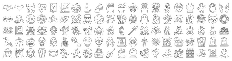 Halloween Doodle Icon Set Spooky Vector Clipart Collection for Festive Designs