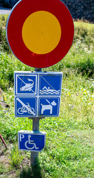 information signs on fole outside Gripsholm Castle Mariefred Sweden