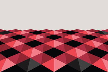 A low poly surface with red and black triangles creating a pattern against a plain light background