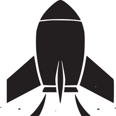 Fototapeta premium A stark black and white illustration of a rocket ship launching against a bright white background space
