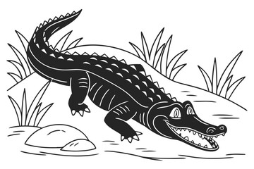coloring page lineart the alligator black vector