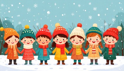 Fototapeta premium Cartoon collection children winter hats, vector illustration. Beautiful cartoon baby