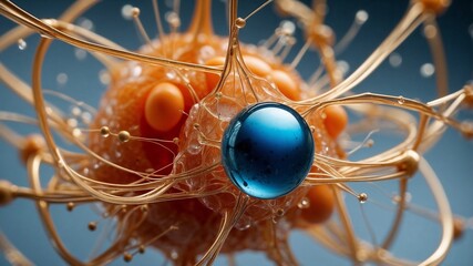 Futuristic nano science concept showing microscopic particles entering virus structure representing advanced biotechnology and molecular research in virology and quantum medicine