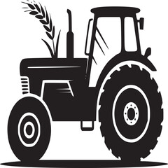 A black tractor with wheat stalks on a white background in a vector style graphic design image