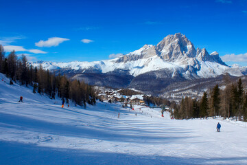 Fototapeta premium Ski slopes and snow holidays in the Italian Dolomites, ski resort in the Alps
