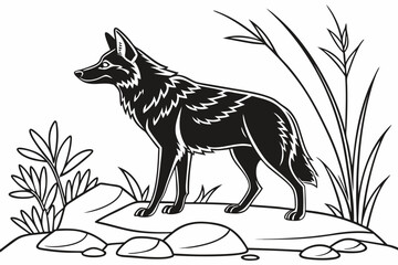 coloring page line art the jackal black vector