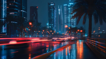 Obraz premium Dhabi Corniche At Blue Hour With Illuminated