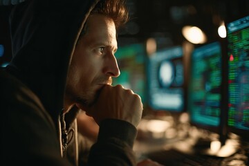 Man hacker coding computer cybersecurity programming developer