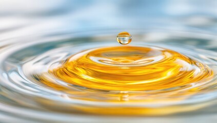 A golden drop creates ripples on water.