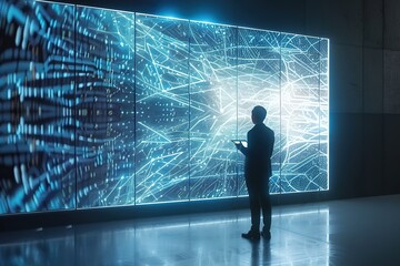 Man analyzing data on digital screen future technology ai