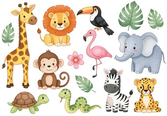 cute jungle animals cartoon kids clipart illustration for birthday invitations