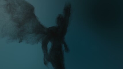 3d animation of an angel or demon built from particles