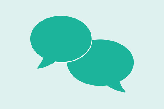 Two teal speech bubbles overlapping each other on a light teal background in a simple graphic design