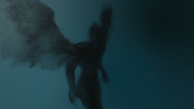 3d animation of an angel or demon built from particles