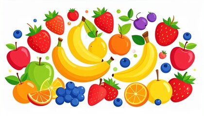 Set of fruits. Fresh organic food. Vegetarian meal. Isolated vector illustration 