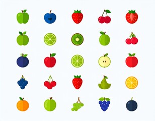 Set of vector flat color icons. Collection of fruits and berries. Modern minimalistic 