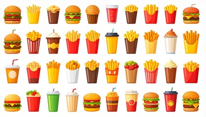 Fast food icon set. Isolated vector silhouettes