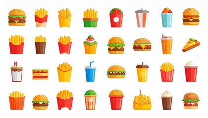 Fast food icon set. Isolated vector silhouettes