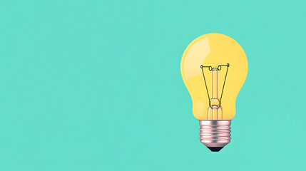 A bright yellow light bulb against a turquoise background, symbolizing creativity and innovation.