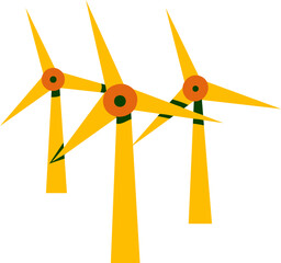 Flat Wind Turbine Illustration In Orange And Yellow