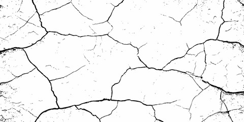 black and white dust and cracked concrete wall Texture pattern design element white background.
