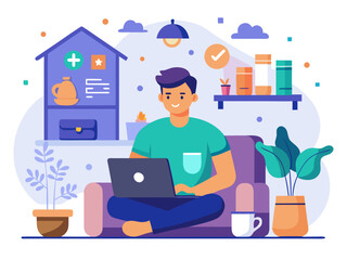 Remote Freelancer Icon Collection – Laptop, Coffee, Creative Workspace
