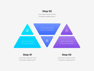 Modern infographic design featuring triangular shapes and text elements in vibrant colors, useful for presentations or educational content. Template with 3 steps or processes