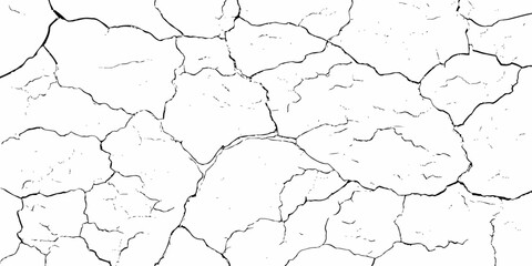black and white dust and cracked concrete wall Texture pattern design element white background.
