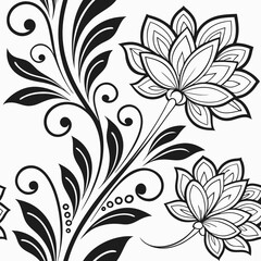  Seamless Luxury Foliate Vector Pattern Black and White
