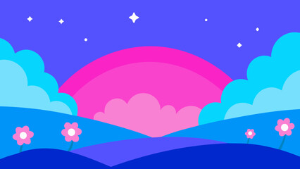 pink and blue sky over flower valley