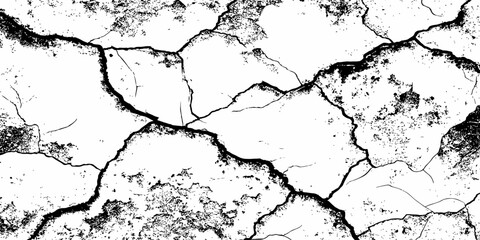 black and white dust and cracked concrete wall Texture pattern design element white background.
