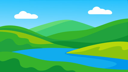 Obraz premium green hills spring lake